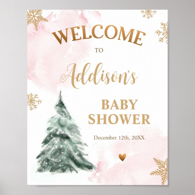 Affiche Baby shower d'hiver Froid Hors Snowflakes Bienvenu (Devant)