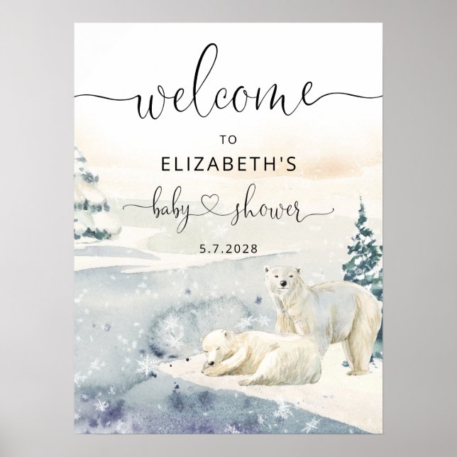 Affiche Baby shower d'hiver Ours polaire Bienvenue (Devant)