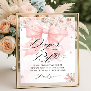 Affiche Baby shower d'hiver Pink Bow Raffin de couches
