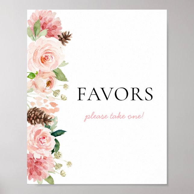 Affiche Baby shower d'hiver rose Floral Faveurs (Devant)