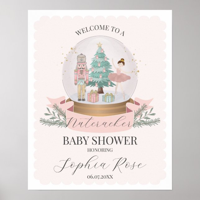 Affiche Baby shower d'hiver rose Nutcracker Ballet Bienven (Devant)