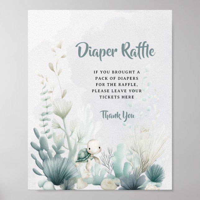 Affiche Baby Shower Diaper Raffle Sign Ocean Sea Themed  (Devant)