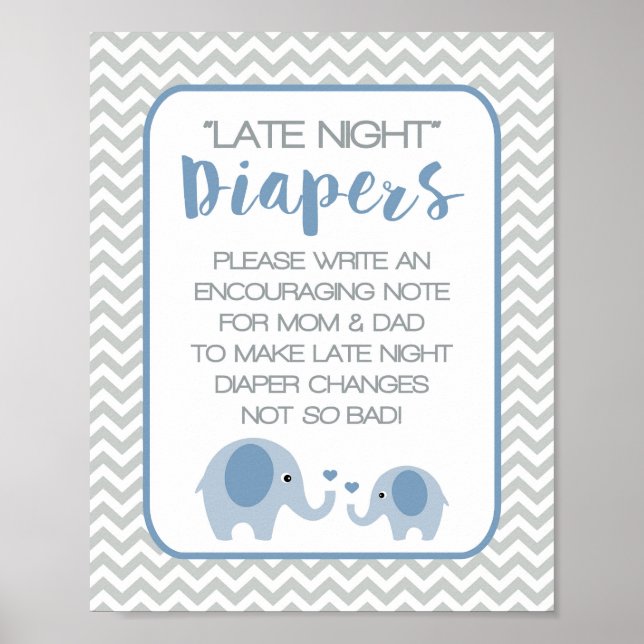 Affiche Baby shower Diapeurs de nuit Signal Blue Elephants (Devant)