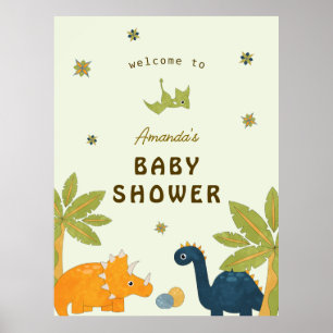 Affiche Baby shower Dinosaur en caricature