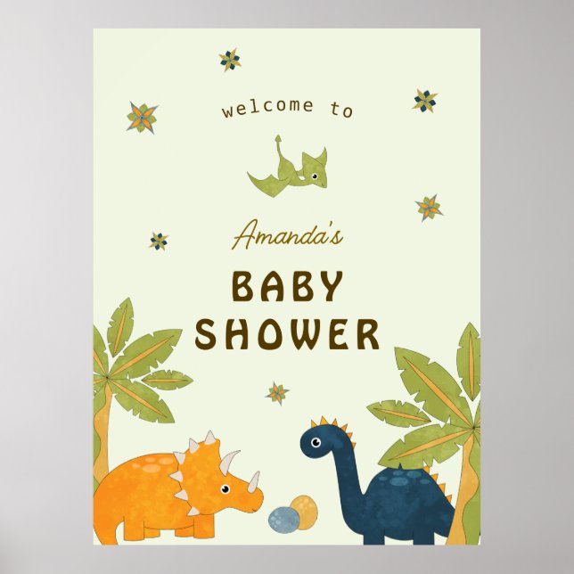 Affiche Baby shower Dinosaur en caricature (Devant)