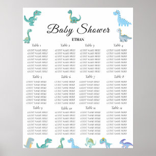 Affiche Baby Shower Dinosaure Élégant Blanc