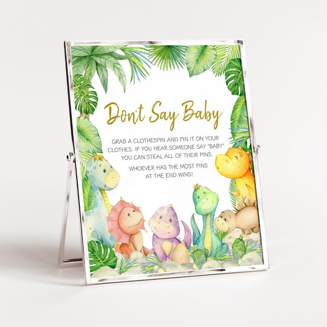 Affiche Baby shower Dinosaure Garçon verdoyant Ne pas dire (Rawr! It's a Boy Dino Baby Shower Don't Say Baby Sign)