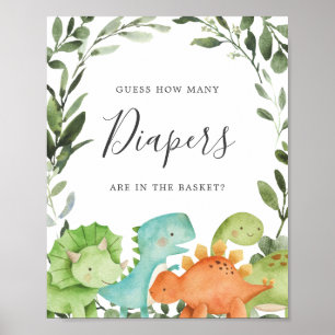Affiche Baby shower Dinosaures Devine Combien de Diapeurs