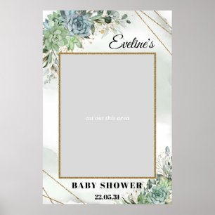 Affiche Baby shower d'or eucalyptus succulent