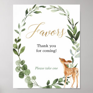 Affiche Baby shower doré cerf faveurs signe