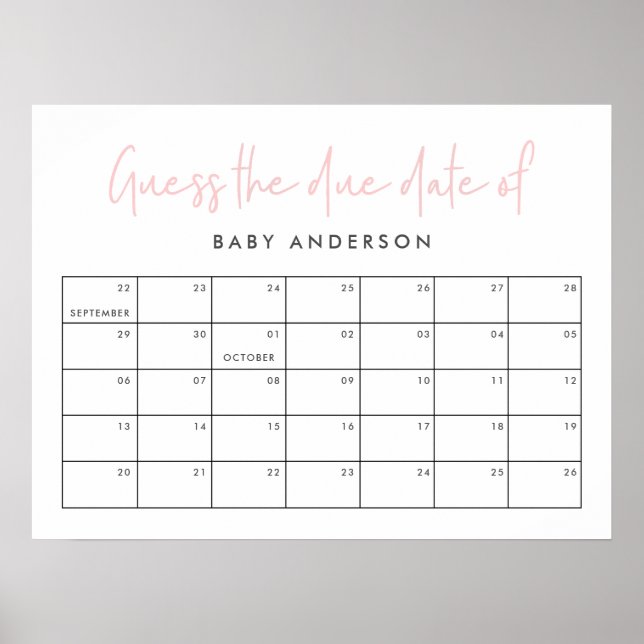 Affiche Baby shower double rose girly typographie moderne (Devant)