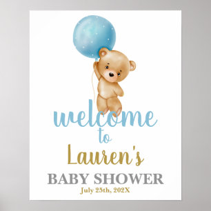Affiche Baby shower d'ours bleu Teddy Boy Panneau de bienv