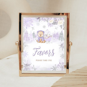 Affiche Baby shower d'ours d'hiver pourpre Faveurs