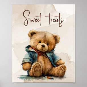 Affiche Baby shower d'ours en peluche à l'aquarelle brun d