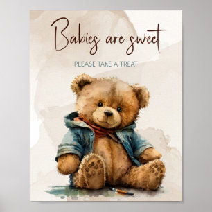Affiche Baby shower d'ours en peluche à l'aquarelle brun d