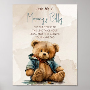 Affiche Baby shower d'ours en peluche à l'aquarelle brun d