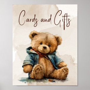 Affiche Baby shower d'ours en peluche à l'aquarelle brun d