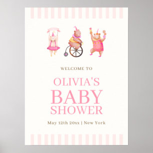 Affiche Baby shower d'ours en peluche Pink Cute Circus Bie