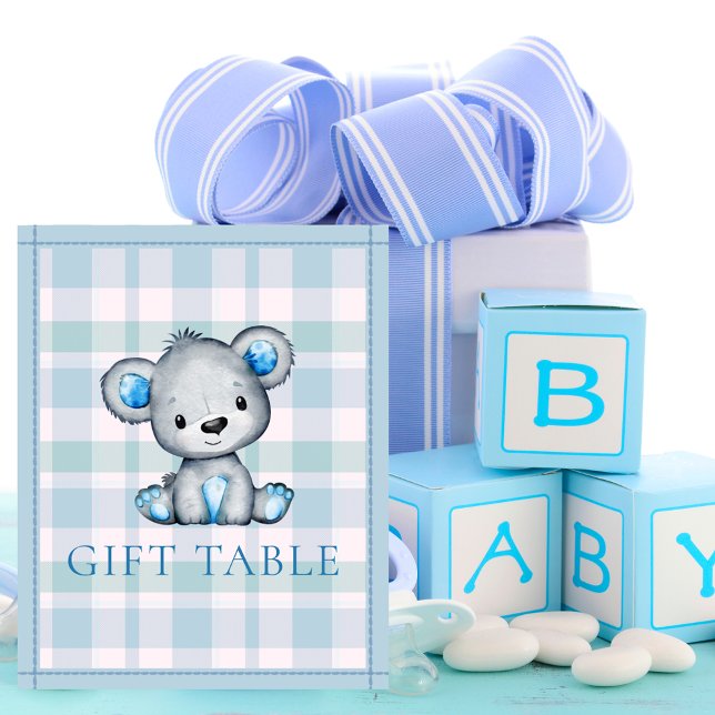 Affiche Baby shower d'ours gris mou table cadeau (Créateur téléchargé)