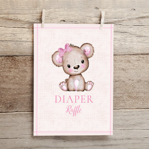 Affiche Baby shower d'ours mignonne de fille de table de r