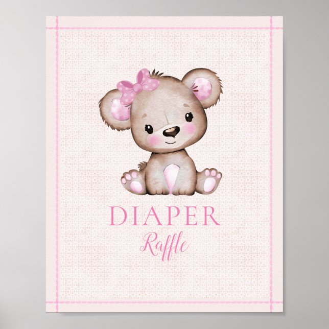 Affiche Baby shower d'ours mignonne de fille de table de r (Devant)