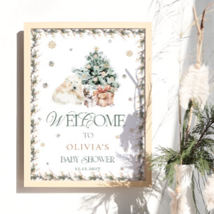 Affiche Baby shower d'ours polaire mignon d'hiver Bienvenu