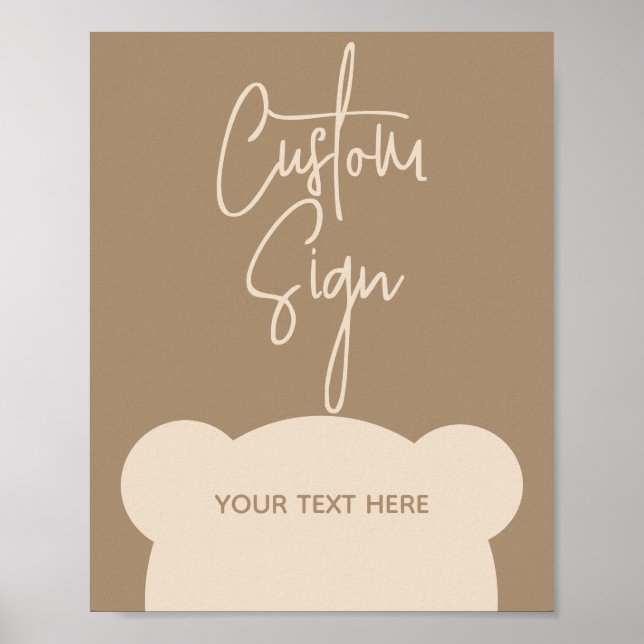 Affiche Baby shower d'ours simple minimaliste chasse pacif (Devant)