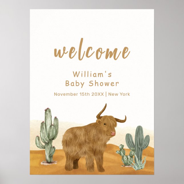 Affiche Baby shower du désert de Holy Cow Boho Cactus Bien (Devant)