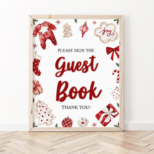 Affiche Baby shower du livre d'hôtes Red Winter Christmas