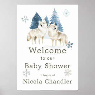 Affiche Baby shower du loup arctique d'hiver