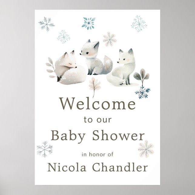 Affiche Baby shower du loup arctique d'hiver (Devant)