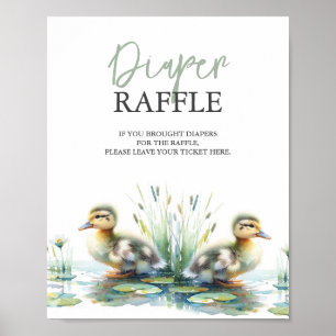 Affiche Baby shower Duck Diaper Raffin Panneau vert