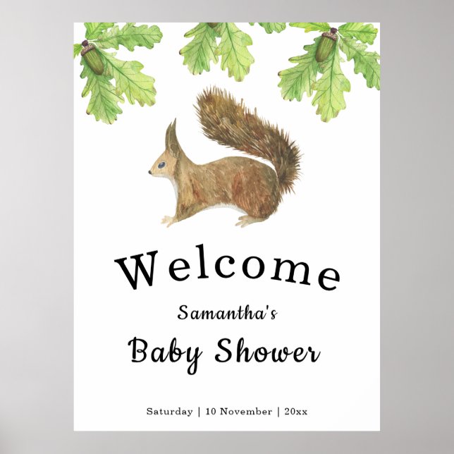 Affiche Baby shower écureuil (Devant)