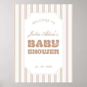 Affiche Baby Shower élégant Choco Brun motif rayé