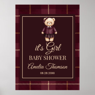 Affiche Baby-shower élégant et chic pour un ourson prépa
