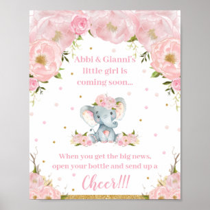 Affiche Baby shower éléphant Arrivée Cheer Pop Champagne