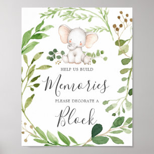 Affiche Baby shower éléphant Décorer un panneau bloc