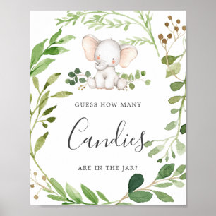 Affiche Baby shower éléphant Devine combien de bonbons