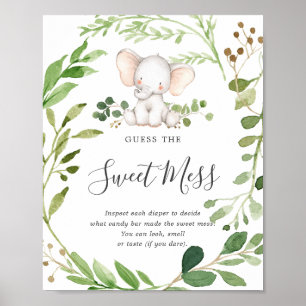 Affiche Baby shower Éléphant Devine Le Mess Doux
