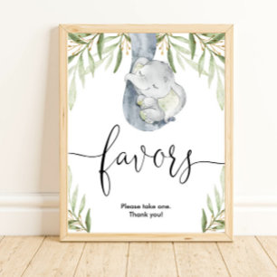 Affiche Baby shower éléphant favorise signe vert or