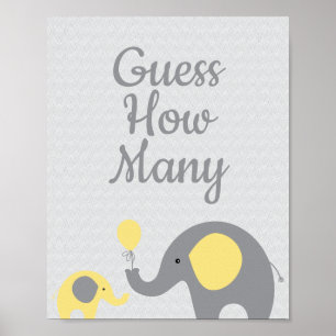 Affiche Baby shower Eléphant Jaune Devine Combien de signe