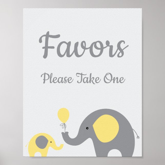 Affiche Baby shower Eléphant Jaune Faveurs Prendre Un Sign (Devant)