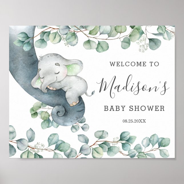 Affiche Baby shower Eléphant Neutre Genre (Devant)