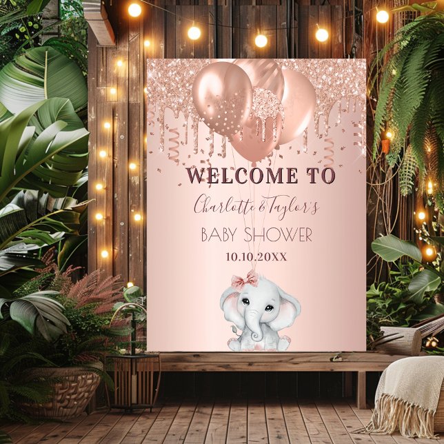 Affiche Baby Shower éléphant pailleté rose gold invitation (Créateur téléchargé)