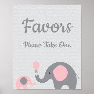 Affiche Baby shower Eléphant Rose Favoriser Prendre Un Sig