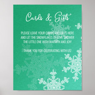 Affiche Baby shower Emerald Snowflakes Cartes et enseigne