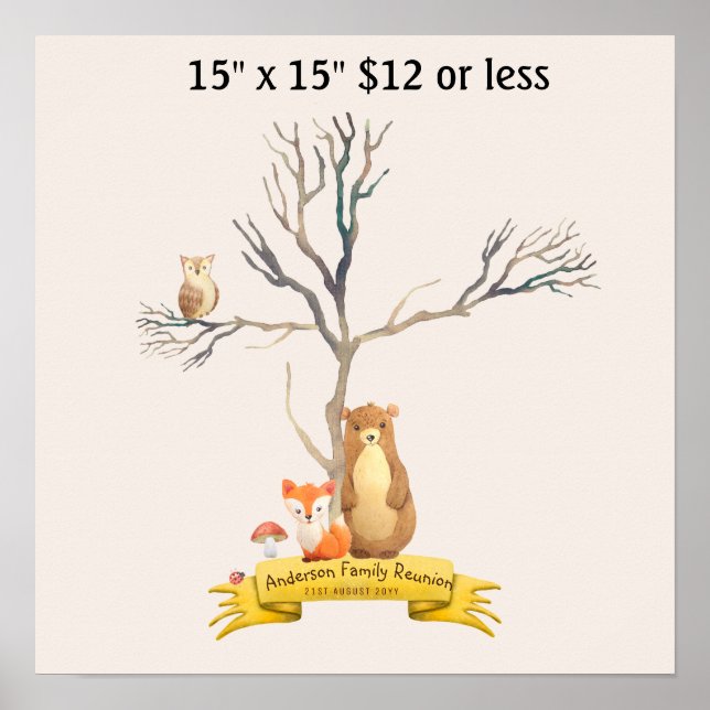 Affiche Baby Shower Empreinte des doigts en forme d'arbre  (Devant)