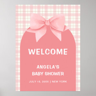 Affiche Baby shower en arc rose En vichy plaid