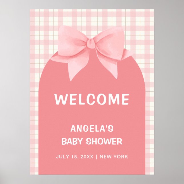 Affiche Baby shower en arc rose En vichy plaid (Devant)