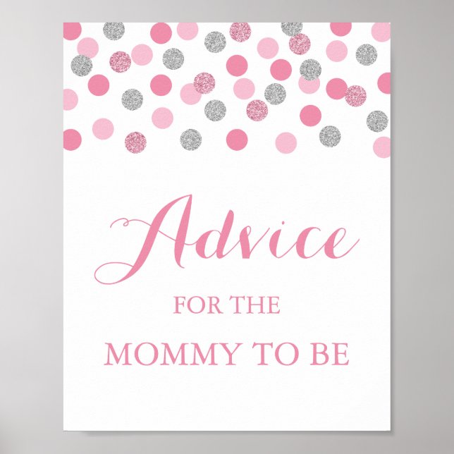 Affiche Baby shower en argent rose Conseils pour la maman  (Devant)